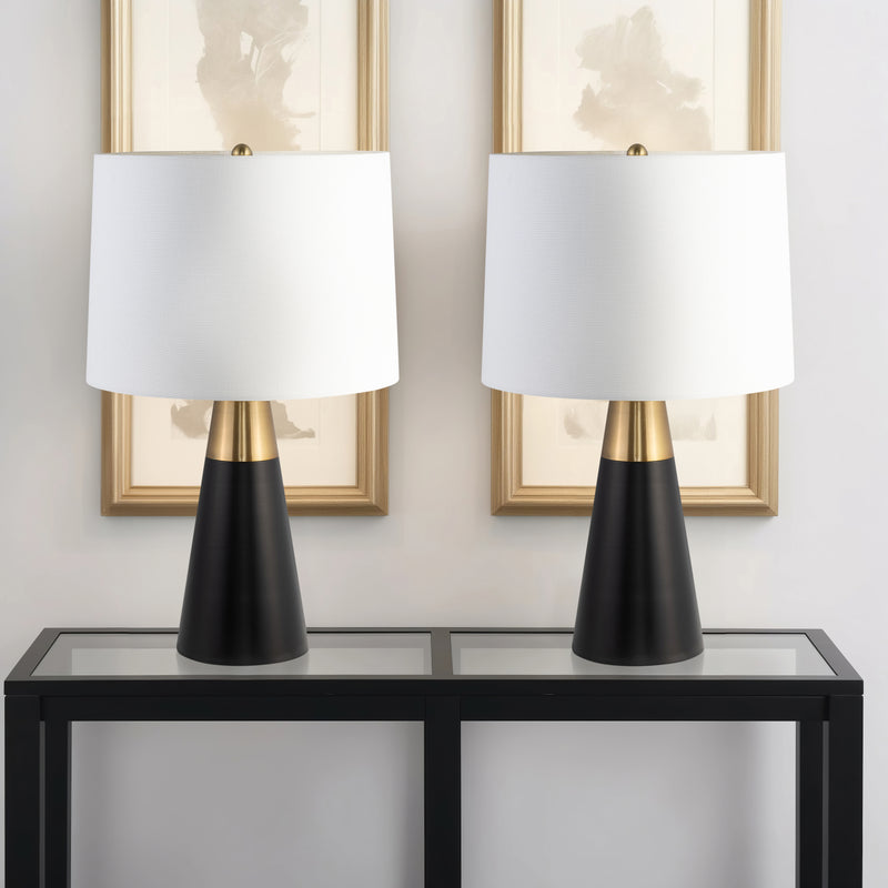 Metal,s/2,23h,2tone Cone Tbl Lamps,blk/gld