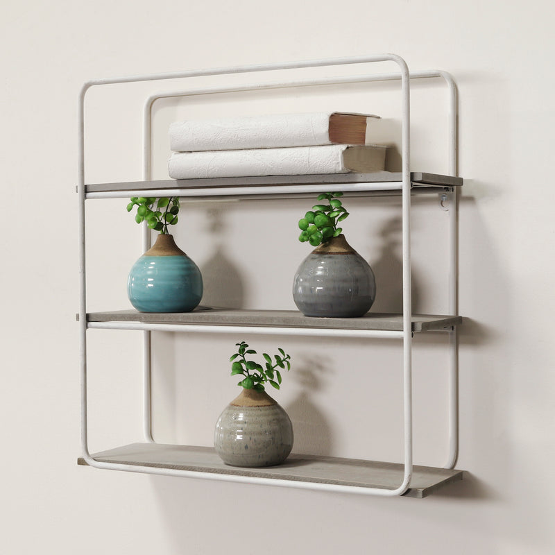 METAL/WOOD 3 TIER WALL SHELF, GRAY/WHITE