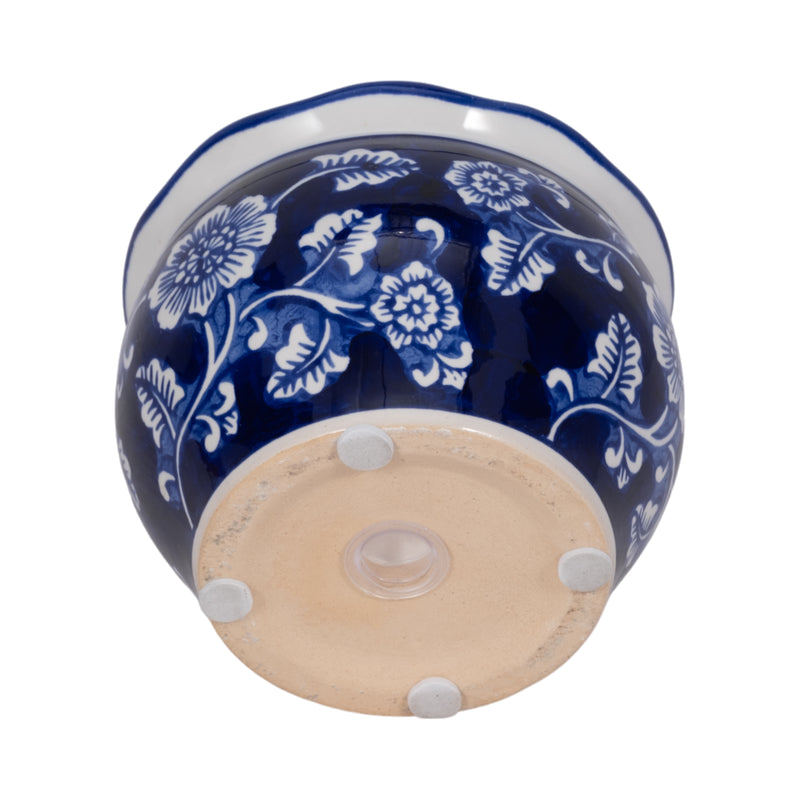 4, 7oz Round Chinoiserie Candle , Blue/white