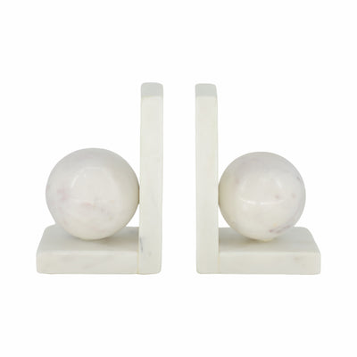 S/2 6 Marble Bookend With 3 Orb, White