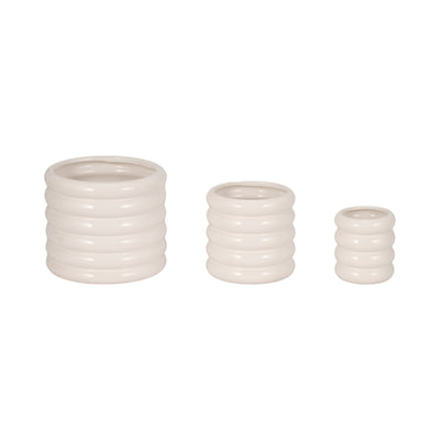 S/3 4/6/7 Stacked Rings Planters, White