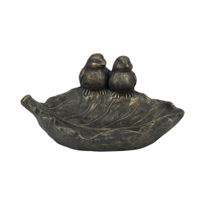 14 2 Birds Perched On Leaf Birdfeeder, Bronze