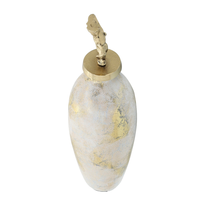 GLASS, 23H METAL VASE TRIBAL TOPPER,  WHITE/GOLD