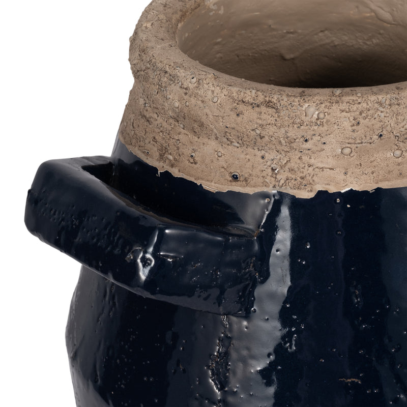 14 Squared Handle Terracotta Vase, Navy/tan