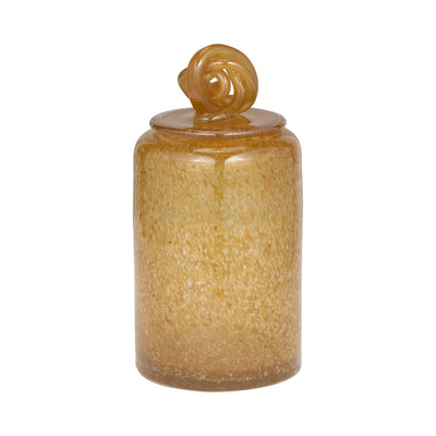 GLASS, 10 JAR W/ KNOT LID AMBER BUBBLE