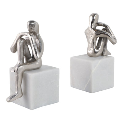 METAL/MARBLE S/2  SITTING LEG UP BOOKENDS, SILVER