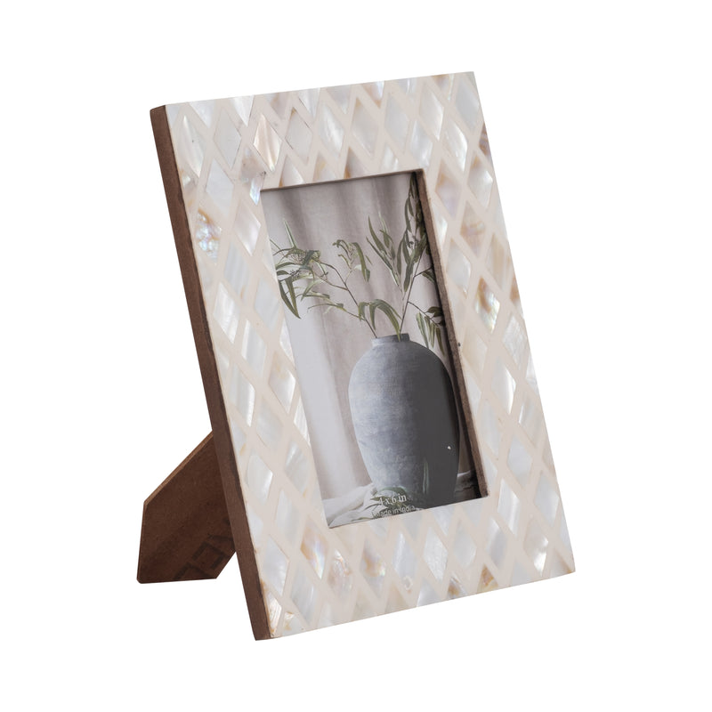 RESIN, 4X6 CAPIZ DIAMOND PHOTO FRAME, MULTI