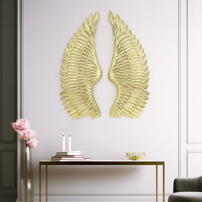 RESIN S/2 ANGEL WINGS WALL ACCENT, GOLD