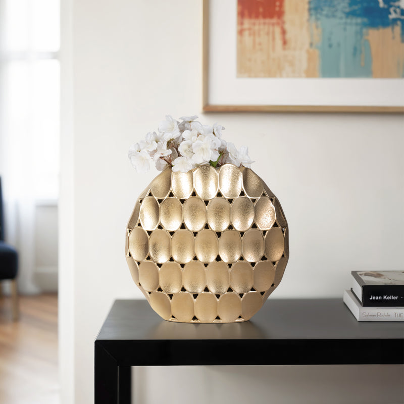 Metal, 13 Oval Vase, Champagne