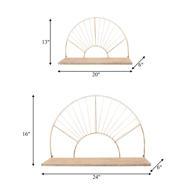 METAL/WOOD, S/2 13/16H ARCHED WALL SHELVES, GOLD