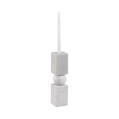 12x3 Chunky Marble Taper Holder, White