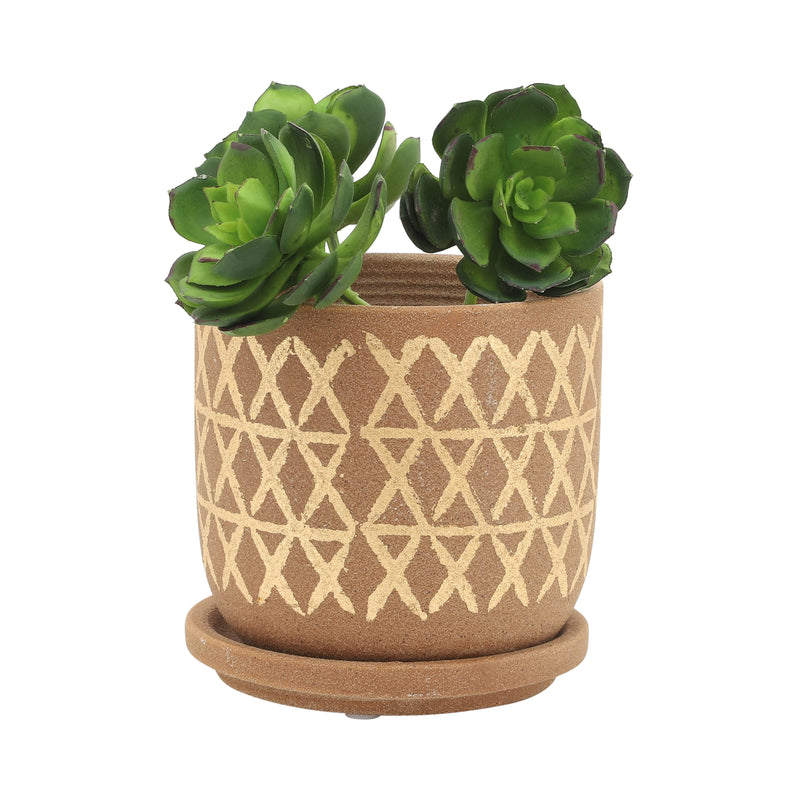 S/2 5/6 CROSS PLANTER W/ SAUCER, TAN