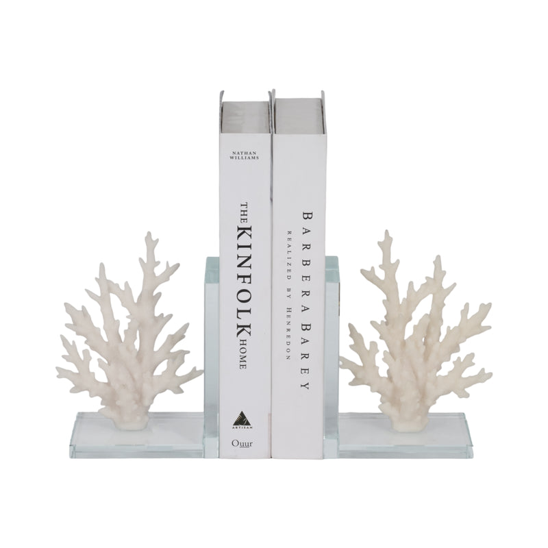 7 Coral On Glass Bookends, White