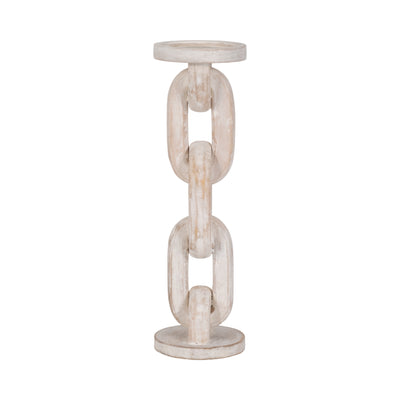 Wood, 14 Chain Pillar Candle Holder, White