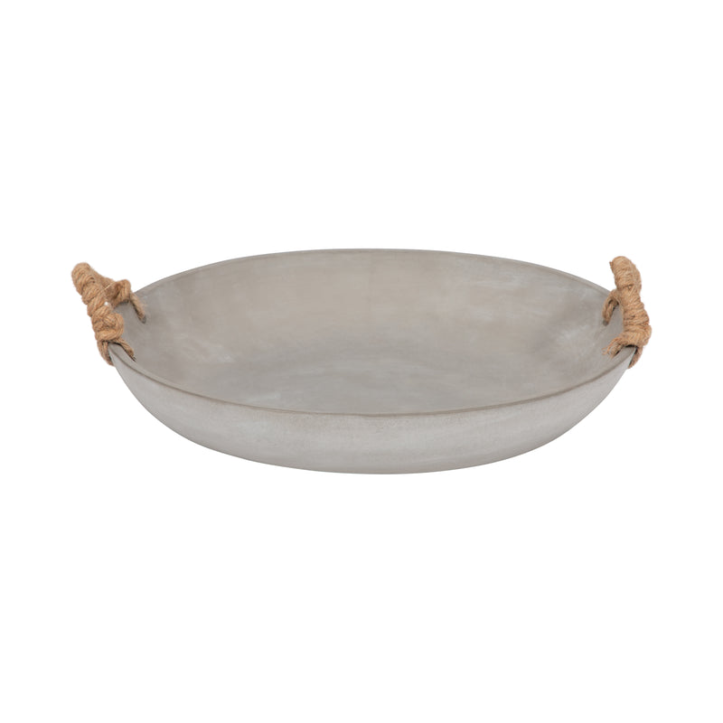 12 Cement Bowl W/ Woven Handles, Grey