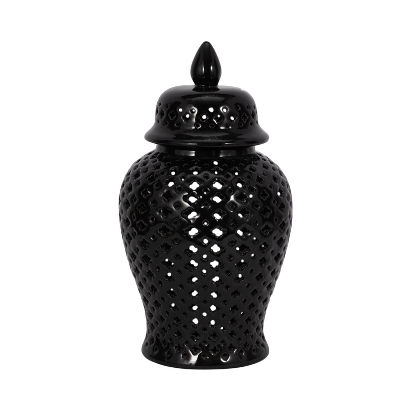 17 CUT-OUT CLOVER TEMPLE JAR, BLACK