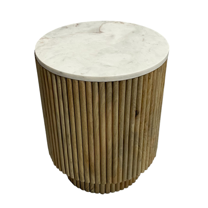 20 Ribbed Pedestal Table Marble Top, White/natura