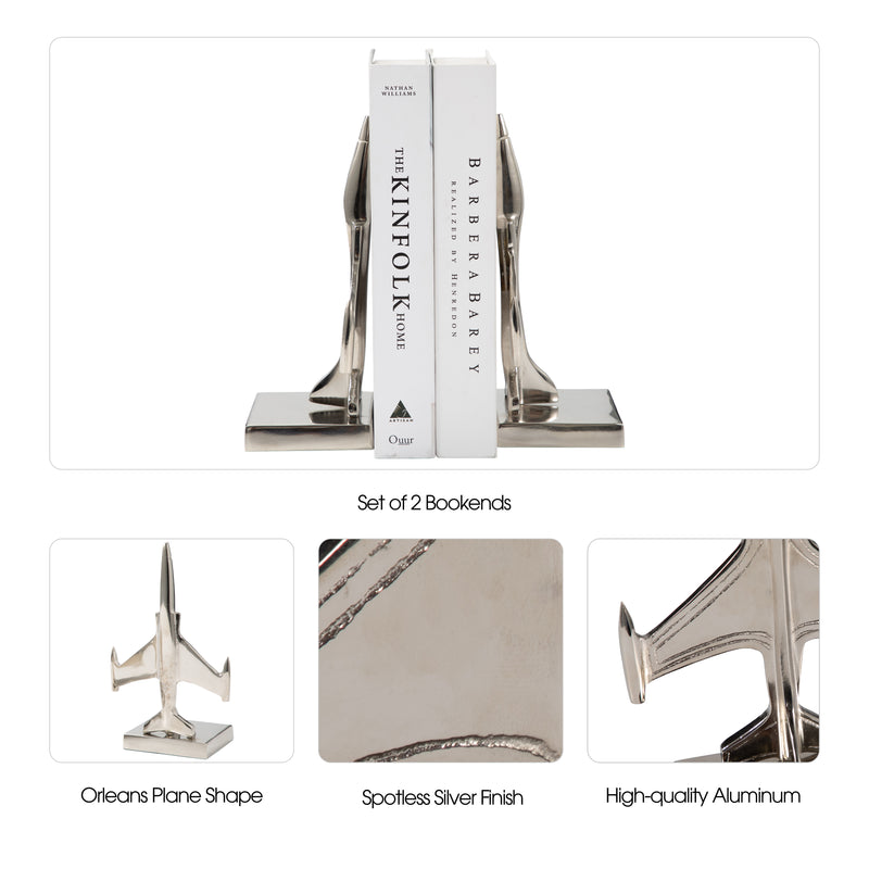 S/2 9 Orleans Silver Plane Bookends