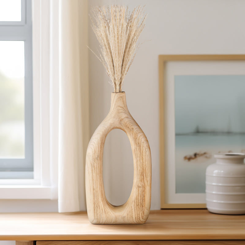 WOOD, 14H CUT-OUT VASE, NATURAL