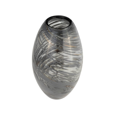 GLASS, 13H SWIRL VASE, BLACK