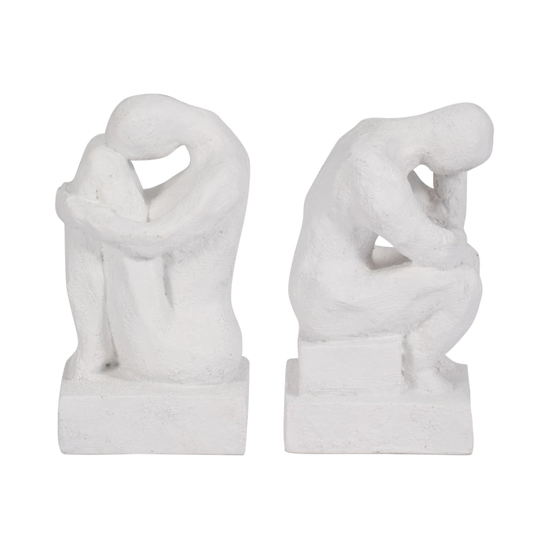 S/2 7 Thinking Man Bookends, White