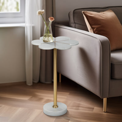 24 Marble Flower Accent Table, White/gold