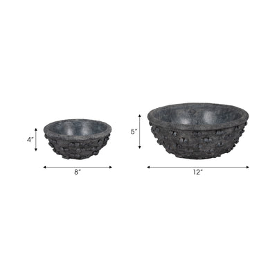 S/2 8/12 Textured Knobby Knot Bowls, Black