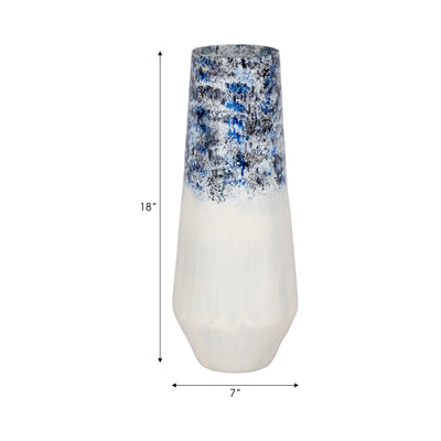 18 Tapered Bottom Vase Arctic Finish, White/blue