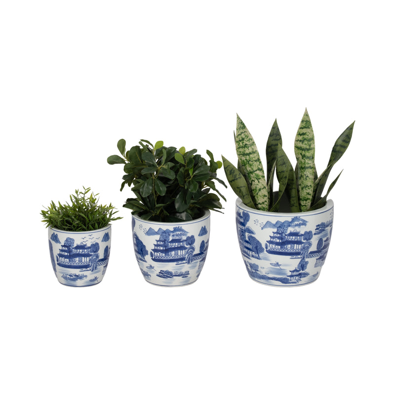 CER, S/3 6/8/10 CHINOISERIE PLANTERS, BLUE/WHITE