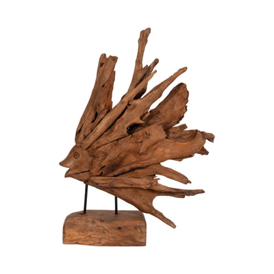 31 Teak Wood Fish On Stand, Light Natural