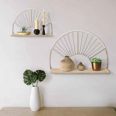 METAL/WOOD, S/2 13/16H ARCHED WALL SHELVES, GOLD