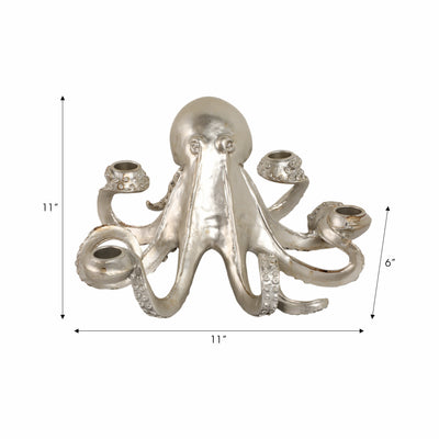 11 Octopus 4-taper Candle Holder, Silver