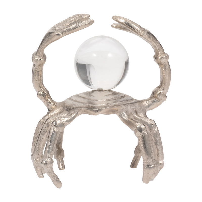 Metal, 7 Dancing Crab W/ Acrylic Ball, Silver