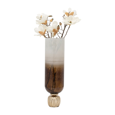 GLASS, 22 OMBRE CANDLEHOLDER ON BASE, IVORY/GOLD