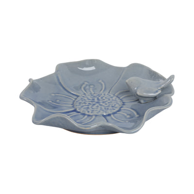 10x2 Flower Birdbath With Perched Bird, Blue