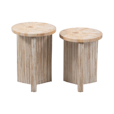 Petrified Wood And Teak 20 Accent Table, Cream