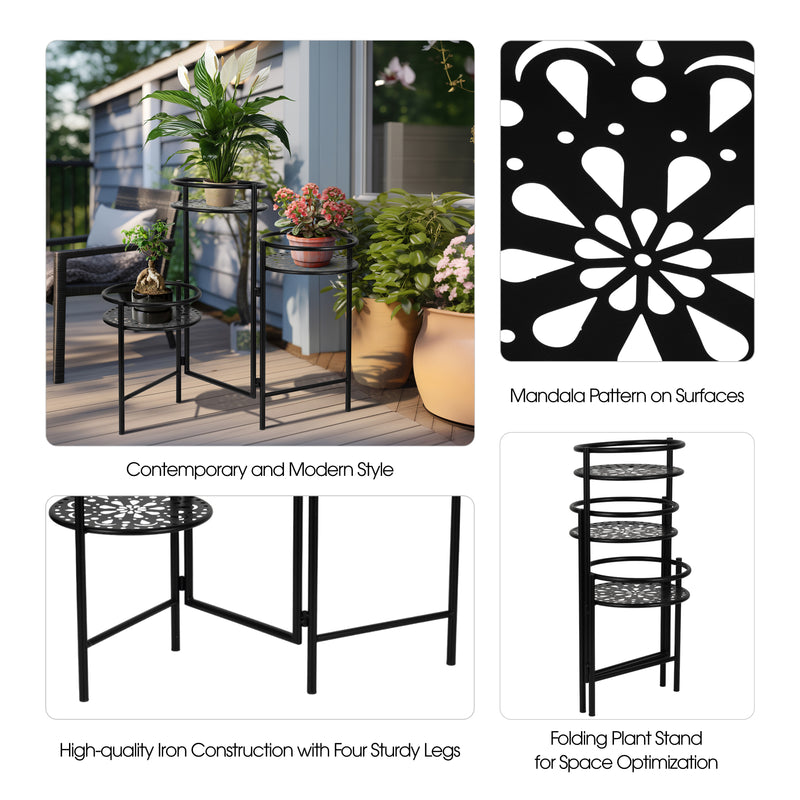 Metal, 22 Folding 3-tier Plant Stand, Black