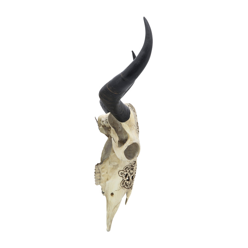 RESIN, 28 BULL SKULL WALL ACCENT, IVORY/BLACK KD