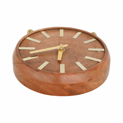 WOOD 6'' GOLD TABLE CLOCK, BROWN