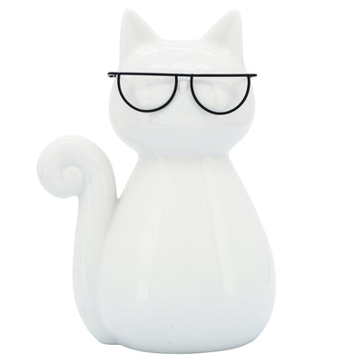 PORCELAIN, 7H CAT W/ GLASSES, WHITE