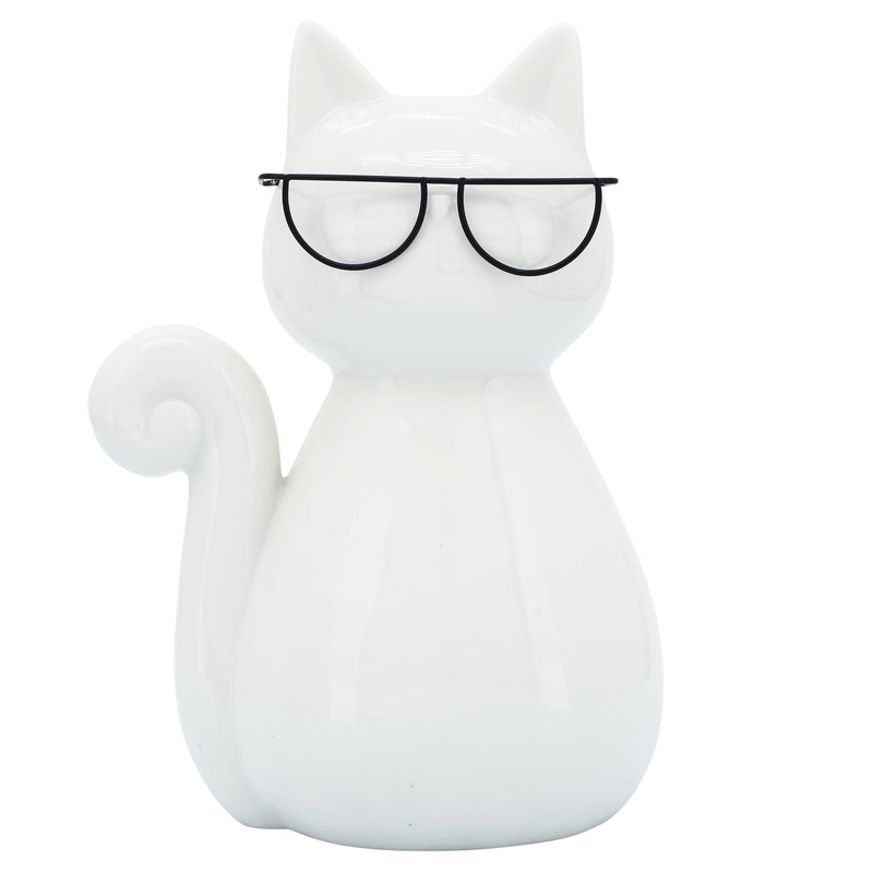 PORCELAIN, 7H CAT W/ GLASSES, WHITE