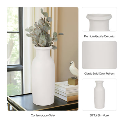 CER, 20H TALL SLIM VASE, WHITE