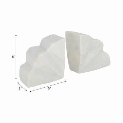 S/2 5 Semi Circle Fluted Marble Bookends, White