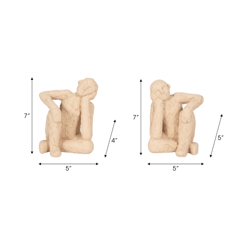 S/2 7 Thinking Man Bookends, Tan