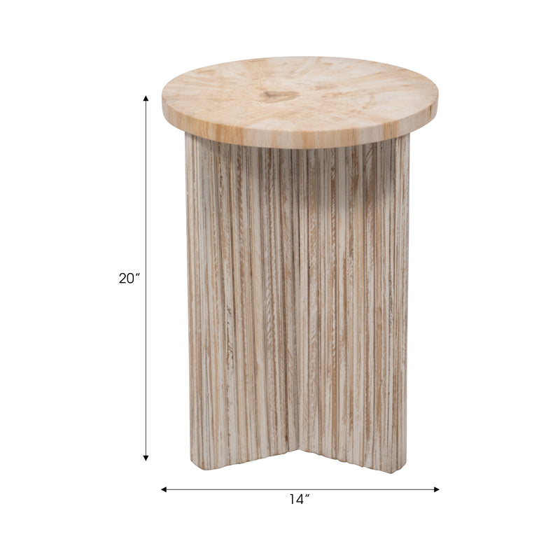 Petrified Wood And Teak 20 Accent Table, Cream