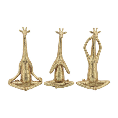 POLYRESIN,S/3,12H, YOGA GIRAFFE, GOLD