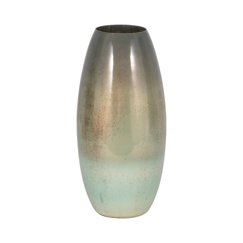 17 Curved Glass Vase Green Mercury Ombre, Multi