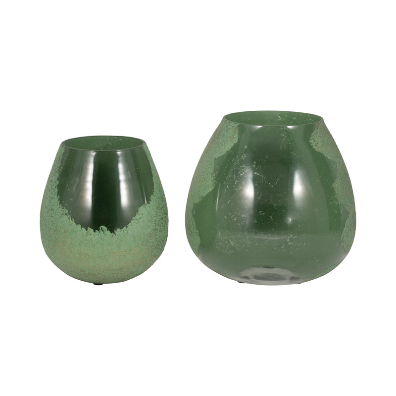 GLASS, 10 DIPPED VASE, GREEN