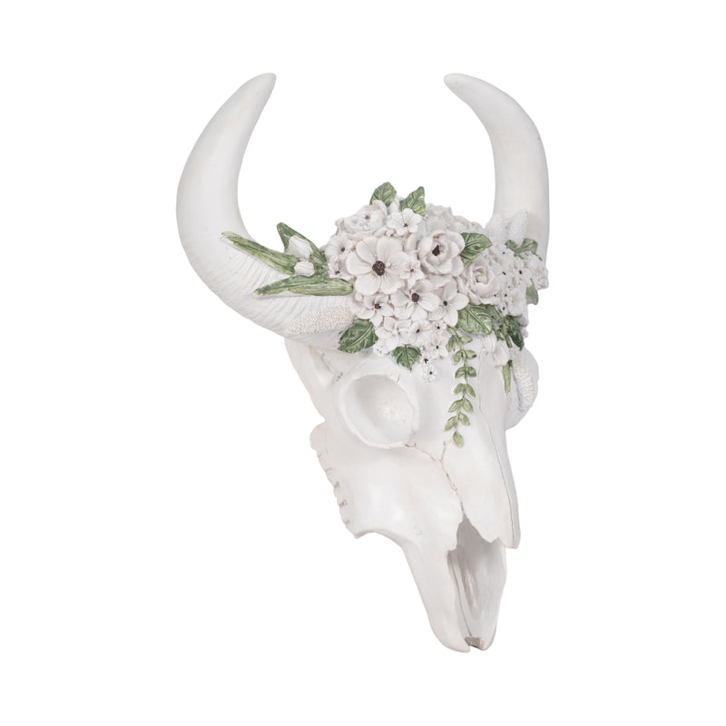 13 Bull Skull With White Flowers, White