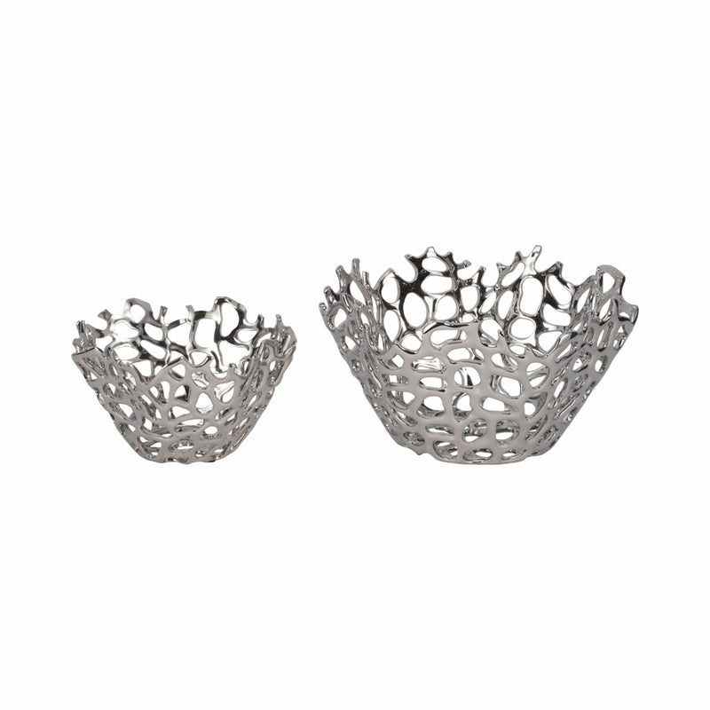 S/2 10/13 Steffi Silver Ceramic Bowls